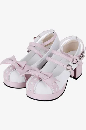milanoo.com Sandali Sweet Lolita Fiocchi Punta tonda Fiocco Scarpe estive Lolita bianche in pelle PU