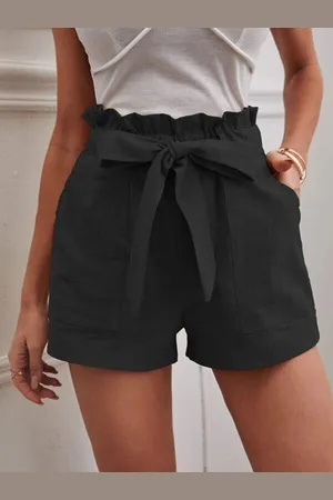 milanoo.com Pantaloncini di lino Elastico in vita Tasche con papillon Pantaloni estivi carini