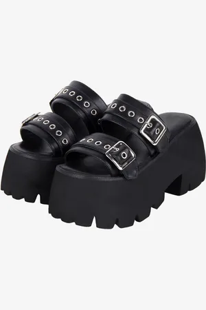 milanoo.com Sandali Lolita gotici Dettagli in metallo Scarpe estive Lolita con punta aperta in pelle PU metallizzata