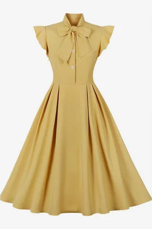 milanoo.com Abito vintage con fiocco e maniche a farfalla stile Audrey Hepburn anni \\