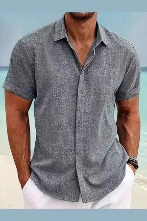 milanoo.com Camicie abbottonate da uomo maniche corte casual da spiaggia estive da matrimonio