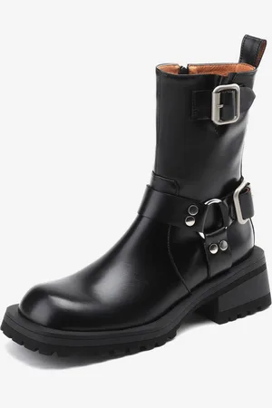 milanoo.com Stivaletti da donna Stivaletti con fibbia neri Punta tonda in pelle PU Tacco a forma di cucciolo