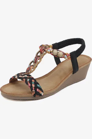 milanoo.com Sandalo piatto Sandali gladiatore intrecciati con cinturino a T in pelle PU punta aperta piatta Sandali pantofola casual