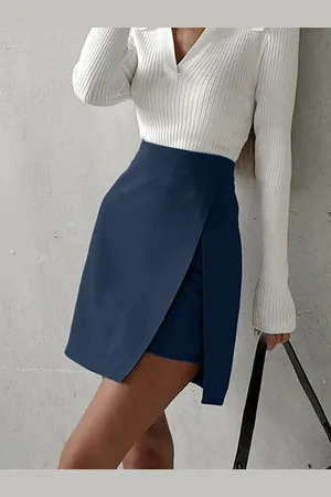 milanoo.com Gonne casual estive a strati divisi a vita alta con gonna blu scuro scuro