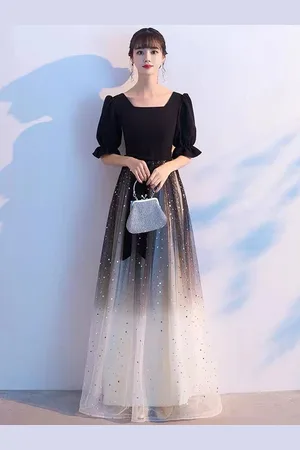 milanoo.com Abito da sera 2025 Abiti da festa formali con scollo quadrato in tulle con scollo quadrato a terra Personalizzazione gratuita
