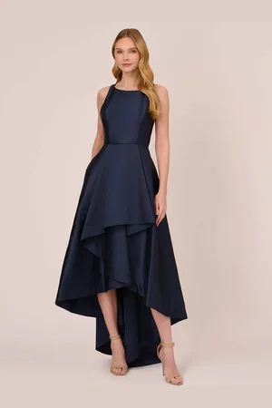 milanoo.com Abito da sposa per la madre collo gioiello senza maniche a trapezio con volant abiti irregolari per gli invitati al matrimonio