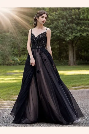 milanoo.com Abiti da sposa fedeli neri Principessa Silhouette senza maniche in pizzo con abito da sposa con strascico
