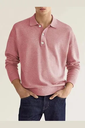 milanoo.com Polo da uomo con colletto maniche lunghe bottoni maglietta sportiva polo da golf atletica camicie quotidiane