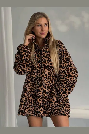 milanoo.com Felpe da donna con colletto rovesciato e stampa animalier