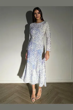 milanoo.com Abito con paillettes e scollo gioiello a maniche lunghe abito midi per feste di compleanno per donna 2025
