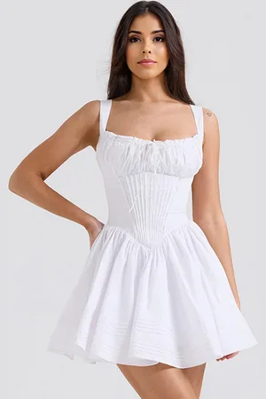 milanoo.com Vestito floreale Mini abiti con lacci e spalline Collo senza maniche Cottagecore Abito corto