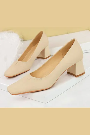 milanoo.com Scarpe col tacco medio-basso da donna punta quadrata slip-on tacco spesso casual per tutti i giorni nere