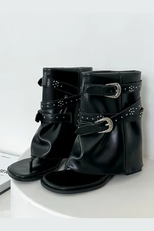 milanoo.com Sandali gladiatore con tacco grosso da donna Stivali estivi in pelle PU dentro