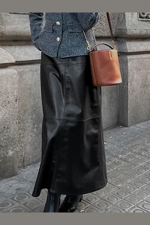 milanoo.com Gonne nere in pelle PU con vita rialzata eleganti lunghe primaverili pantaloni da donna