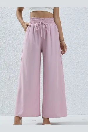 milanoo.com Pantaloni a gamba larga Pantaloni con tasche con lacci a vita alta in tinta unita