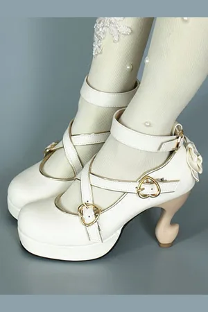 milanoo.com Scarpe da Lolita bianche squadrato tacchi strani zeppa 8cm