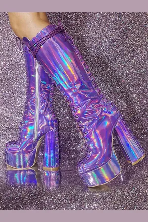 milanoo.com Stivali alti al ginocchio con plateau sexy da donna Stivali stringati metallizzati