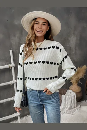 milanoo.com Maglioni per donna bianchi bicolore collo gioiello maniche lunghe maglioni acrilici