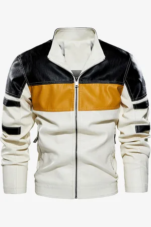 milanoo.com Giacche da uomo con cerniera e dettagli color block giacche da motociclista in similpelle
