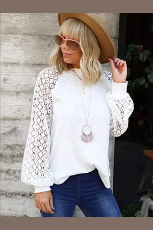 milanoo.com Camicetta bianca per t-shirt casual in cotone con collo gioiello a maniche lunghe da donna