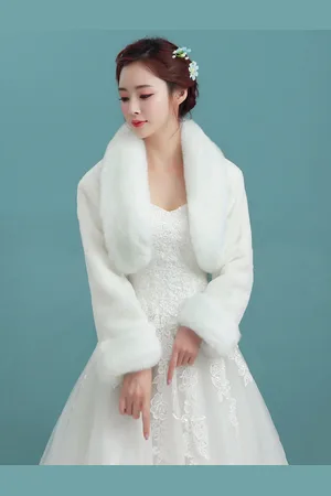 milanoo.com Coprispalle da sposa accessori pelliccia angolana con colletto ampie maniche maniche lunghe