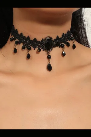 milanoo.com Collane nuziali gotiche nere Collana nuziale brillante rotonda nera