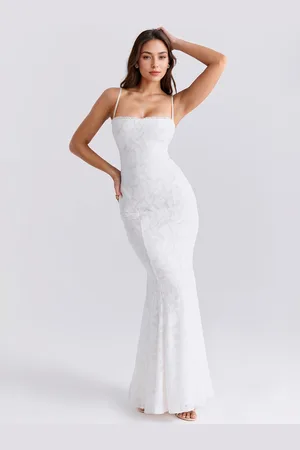 milanoo.com Abito lungo aderente con allacciatura sul retro abito con spalline a sirena in pizzo burnout per donna 2025