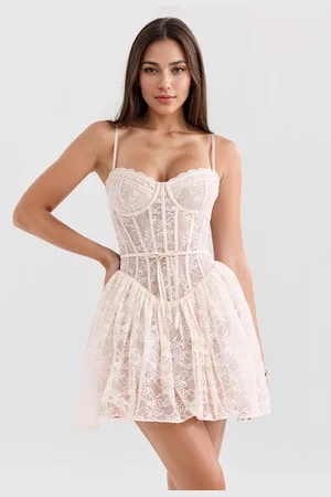 milanoo.com Mini abito corsetto in pizzo con scollo a cuore abito a trapezio per festa di compleanno sexy con spalline 2025