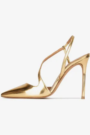 milanoo.com Scarpe da festa con cinturino posteriore tacchi alti dorati punta affilata per le donne
