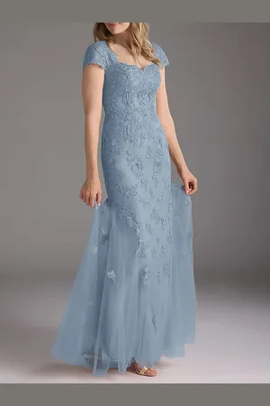 milanoo.com Abito da sposa lungo in tulle con sovrapposizione di pizzo sirena abito da festa per la mamma della sposa