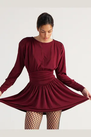 milanoo.com Abito skater per donna scollo gioiello manica lunga mini abito primaverile 2025