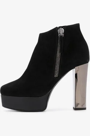 milanoo.com Stivaletti neri da donna in pelle scamosciata Platfrom Stivali corti con tacco grosso e punta tonda
