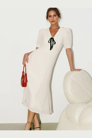 milanoo.com Abito con colletto alla Peter Pan e fiocco maniche a sbuffo abito lungo vintage a trapezio per donna 2025