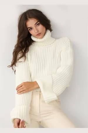 milanoo.com Maglione a collo alto con polsini oversize casual primaverile in maglia per donna 2025