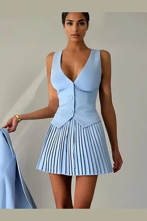milanoo.com Completo due pezzi per donna gilet slim fit e gonna plissettata outfit estivi 2025
