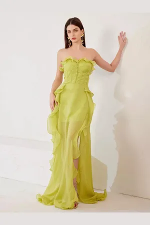 milanoo.com Abito lungo a tubino fluido con spacco alto e volant abito boho per donna 2025