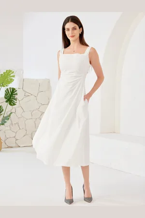 milanoo.com Abito estivo con tasche laterali scollo quadrato senza maniche elegante abito midi a trapezio per donna 2025