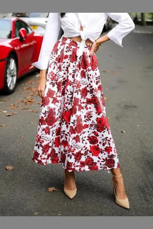 milanoo.com Gonna lunga floreale elegante Gonna vintage a trapezio per donna 2025