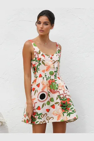 milanoo.com Vestito estivo floreale con stampa di frutta mini abito da vacanza estiva a trapezio per le donne 2025