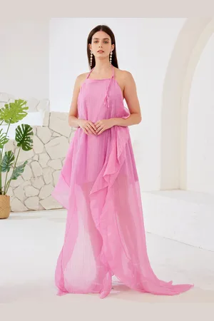 milanoo.com Abito lungo fluente in rosa con scollo all\\