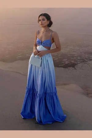 milanoo.com Abito lungo sfumato con vita tagliata e cinturino da spiaggia per le vacanze estive per le donne 2025