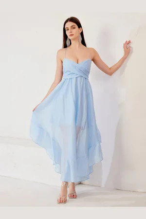 milanoo.com Abito estivo azzurro cielo con incrocio frontale irregolare midi per donna 2025