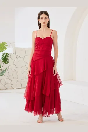 milanoo.com Abito da festa con gonna a balze spalline sottili elegante abito lungo per donna 2025