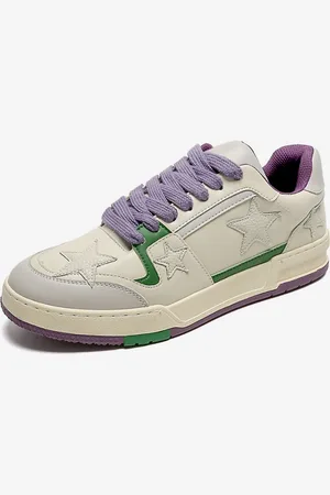 milanoo.com Scarpe da ginnastica bianche da donna con punta tonda e stelle modello casual stringate