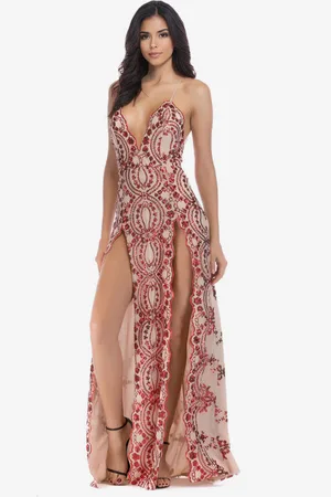 milanoo.com Abito lungo con paillettes e spacco alto abito da festa sexy con spalline per le donne 2025