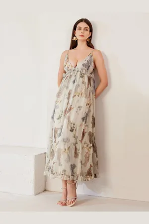 milanoo.com Abito lungo estivo a trapezio con volant e scollo a V a balze con stampa animalier per donna 2025
