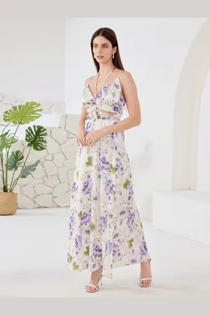 milanoo.com Abito lungo estivo da spiaggia con scollo a V a trapezio con schiena scoperta per donna 2025