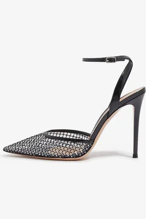 milanoo.com Scarpe da festa con cinturino alla caviglia tacchi alti neri punta a punta in rete e strass