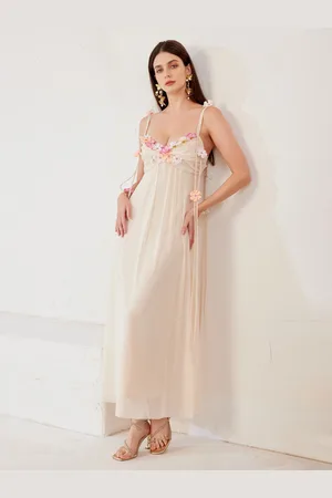 milanoo.com Abito estivo con scollo a cuore e fiori 3D abito lungo da spiaggia a trapezio per donna 2025