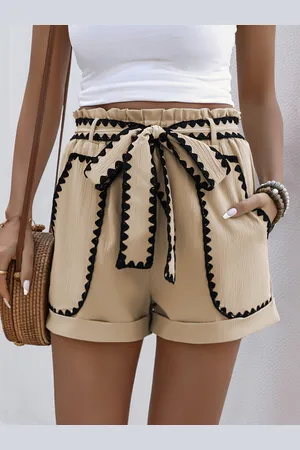 milanoo.com Pantaloncini di carta beige con cintura allacciata Pantaloncini estivi per donna 2025